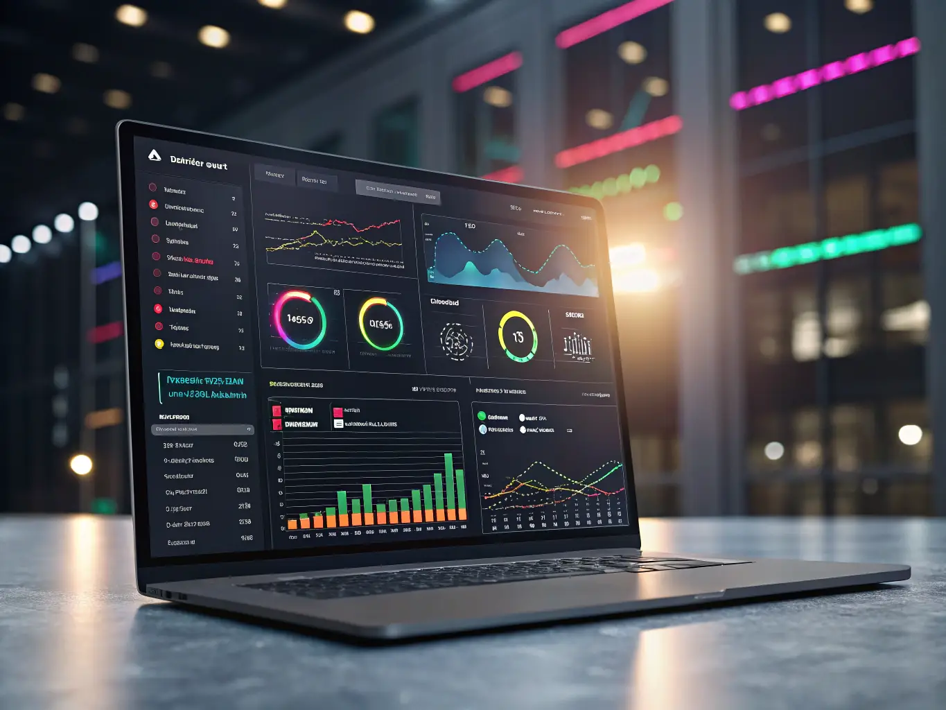 A streamlined operational dashboard, displaying automated processes and efficient workflows. The image should convey the benefits of MangMark's operational streamlining services.