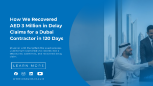 Business team celebrating a financial success with Dubai skyline - AED 3 Million Delay Claim Recovery