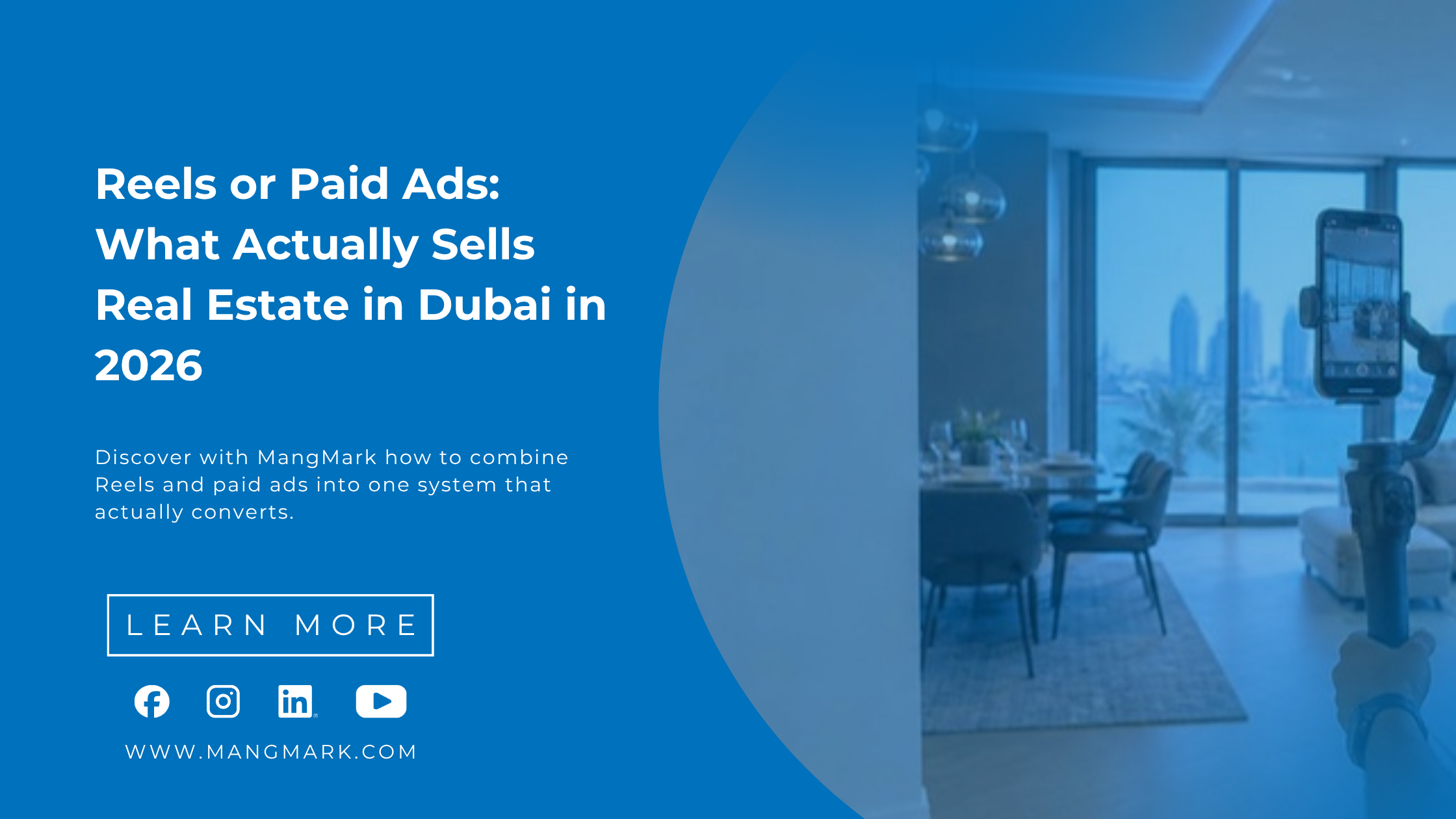 Content creator filming a vertical video reel of a luxury Dubai apartment interior